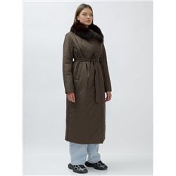 Пальто зимнее женское с мехом песец люкс класса коричневого цвета 5071K