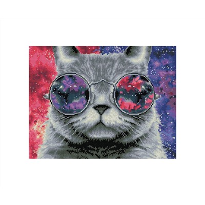 Алмазная мозаика ТРИ СОВЫ "Кошачий космос", 40*50см, холст на деревянном подрамнике, картонная коробка с пластиковой ручкой