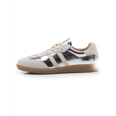 03-270-6C GREY/SILVER Кеды женские (натуральная кожа)