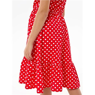 Детское платье "Ласточка" / Белый горошек на красном