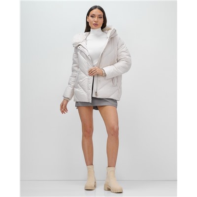 Куртка зимняя женская из овчина стильная и модная бежевого цвета 7348B