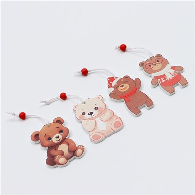 Елочные игрушки в деревянной подарочной упаковке, 12 шт., 13×13×2 см