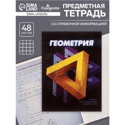 Тетрадь предметная 48 листов в клетку Calligrata «3D. Геометрия», серые листы