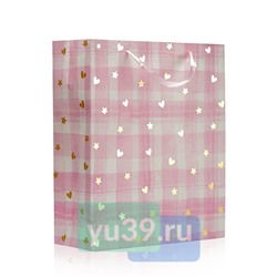 Пакет подарочный "УРРА. Розовые сердечки"26*32*10см