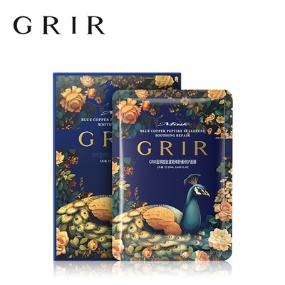 Тканевая маска для лица успокаивающая и восстанавливающая с фуллереном и медными пептидами GRIR Blue Copper Peptide Fullerene Soothing Repair Mask, 5*25мл.