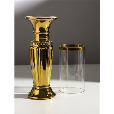 Подсвечник на 1 свечу «Арте», керамика, стекло, d=7.5 см, золото, 9×9×37.5 см