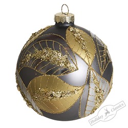 Шар "Лиственный узор" графит матовый (стекло) 10 см