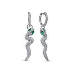 Серьги с фианитом родированные серебро 925*