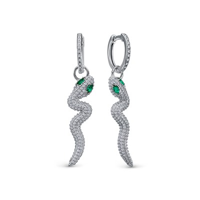 Серьги с фианитом родированные серебро 925*