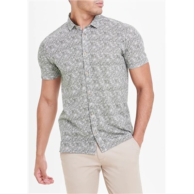 Short Sleeve Feather Print Shirt