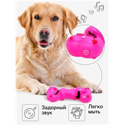 Игрушка пищащая "Косточка и пес" для собак, 15 х 6 см, розовая
