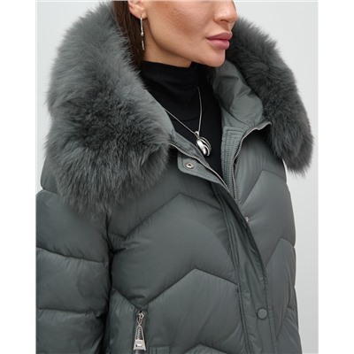 Куртка зимняя женская с мехом и капюшоном тренд темно-серого цвета 7759TC