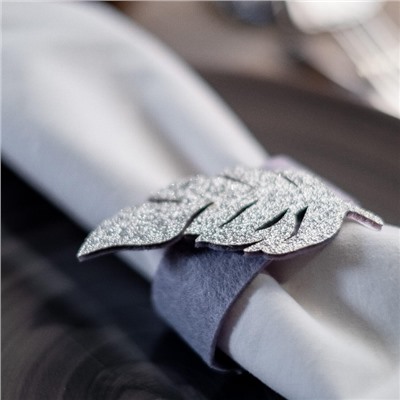 Набор колец для салфеток Silver feather, 4 шт., 4.8×6.5 см, 100% п/э, фетр