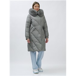 Пальто женское зимние с мехом песец люкс класса серого цвета 1316Sr
