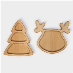 Подарочный набор посуды Adelica «Новогодний олень», 2 предмета: ёлка 22×18 см, тарелка 22×20 см, дерево берёза