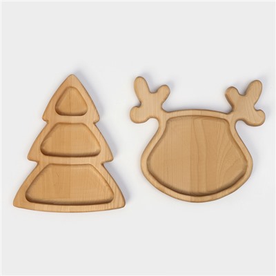 Подарочный набор посуды Adelica «Новогодний олень», 2 предмета: ёлка 22×18 см, тарелка 22×20 см, дерево берёза