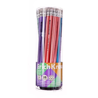 Карандаш чернографитный с ластиком ErichKrause «Pastel», HB, грифель d=2.2 мм, пластик, круглый в тубусе, пастель МИКС