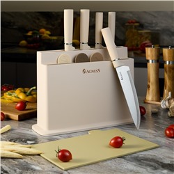 НАБОР AGNESS ИЗ 10ПР: 5 НОЖЕЙ, 4 ДОСКИ И ПОДСТАВКА, ЦВЕТ: БЕЖЕВЫЙ