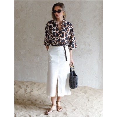 Юбка-миди из хлопка с разрезом