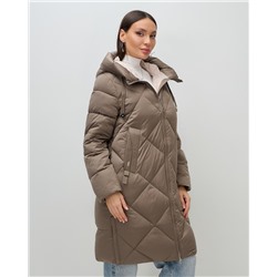Пальто зимнее утепленное с капюшоном женское коричневого цвета 7637K