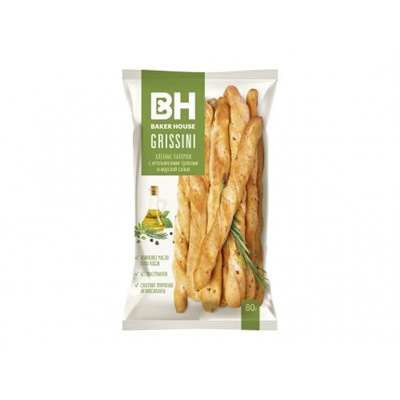 Хлебные палочки Grissini с итальянскими травами и морской солью 80г/Baker House