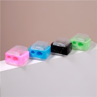 Точилка косметическая, с двойной крышкой, двойная, МИКС