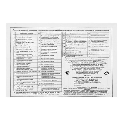 Аптечка для оказания первой помощи работникам «ФЭСТ», мягкий футляр, зелёная