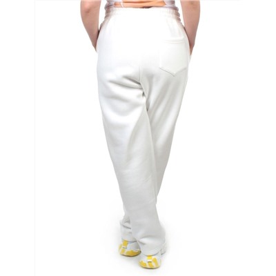 M055 WHITE Брюки спортивные женские на флисе (100% хлопок) 7986
