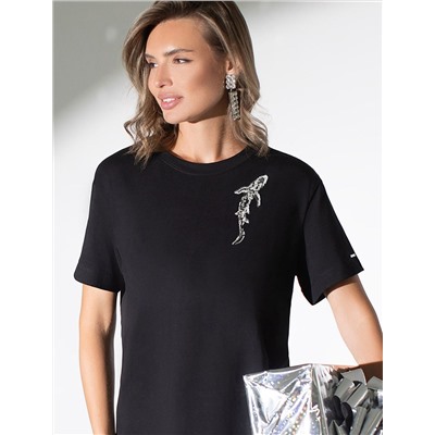 Нарядная футболка с принтом пайетками из премиального хлопка с эластаном