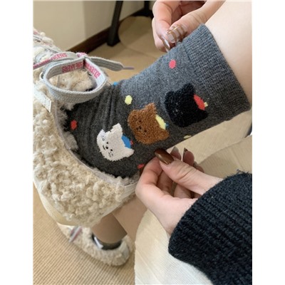 South Korean velvet goods, Japanese cotton knee socks, with little bears, mid-length