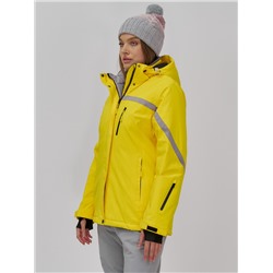 Горнолыжная куртка женская зимняя желтого цвета 7017J