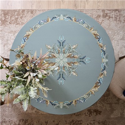 СКАТЕРТЬ КРУГЛАЯ "ЛИСТЬЯ МОРРИСА"190 СМ ,100% ХЛОПОК ,СИНИЙ, ТВИЛ, ПРОПИТКА