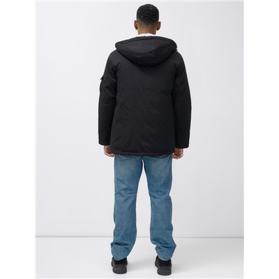 Парка мужская зимняя удлиненная с мехом черного цвета 8757Ch