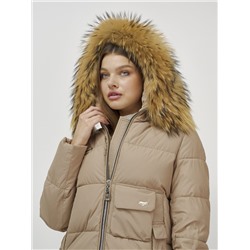 Куртка женская зимняя с мехом енот премиум класса бежевого цвета 3146B