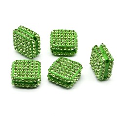 Бусина полимерная со стразами ромб 18*18мм, цв.зеленый (упаковка 5 штук)