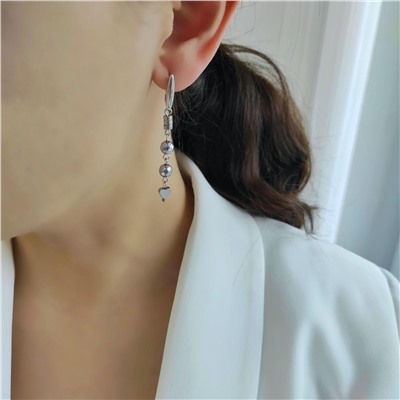 Серьги с серебристым гематитом, вулканитом