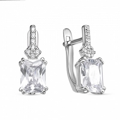 Серьги с фианитом родированные серебро 925*