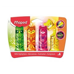 Набор текстовыделителей MAPED "Mini Friends" 4 шт., мини, АССОРТИ, FLUO PEP'S, линия 1-5мм, 743677