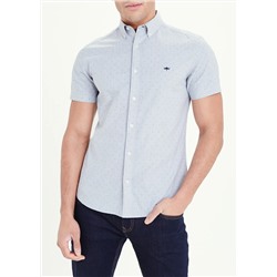 Short Sleeve Slim Fit Dot Print Oxford Shirt