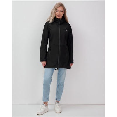 Парка спортивная женская с капюшоном softshell черного цвета 9568Ch