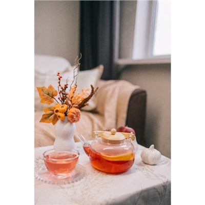 Заварочный чайник «Эко. Бабл», 800 мл, 18×13.5×12.5 см, с бамбуковой крышкой, металлический фильтр, стекло, прозрачный