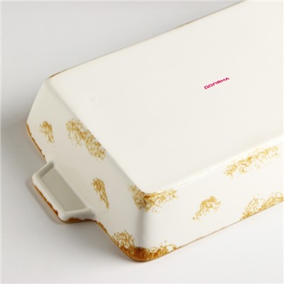 Форма для запекания из фарфора Доляна Organic Gold, 2 л, 33×20,5×5,5 см, цвет белый