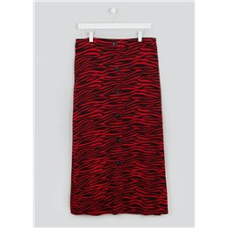 Papaya Curve Animal Print Button Front Midi Skirt