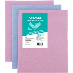 Салфетки для уборки VIAN, вискоза 50%, цвет произвольный, 30х38 см, 3 шт.