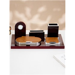 Набор настольный 5в1 с визитницей и часами, вишня 34х20х13 см