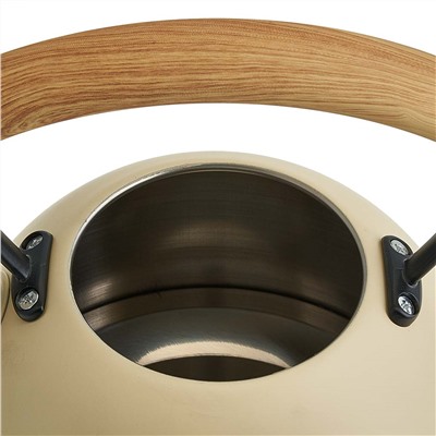 Чайник 2,5 л из нержавеющей стали со свистком, индукционное дно WEBBER BE-0605 бежевый, ручка дерево