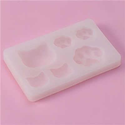 Молд Доляна «Котик», силикон, 7.7×5×0.7 см, 6 ячеек, прозрачный