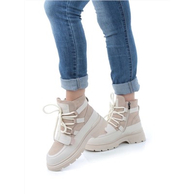 04-A803-2M BEIGE Ботинки зимние женские (натуральная кожа, натуральная замша и натуральная шерсть)