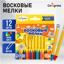 Мелки восковые 12 цветов, 93×8 мм, Calligrata, в картонной коробке