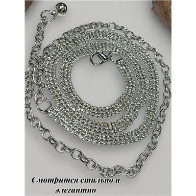 Пояс женский цепочка  дорожка со стразами трех рядная цвет серебро модель 12